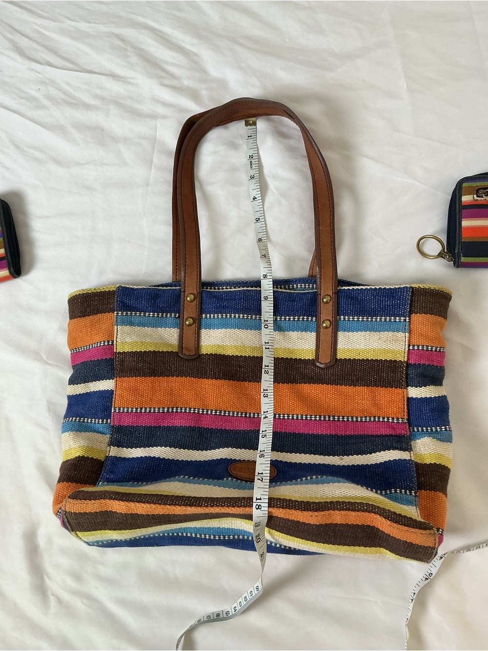 Fossil Colorful Striped Tote & Wallet Set – Canvas + Leather Boho Bundle - Picture 9 of 15